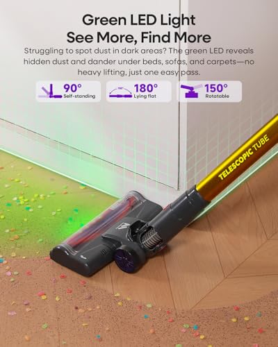 Image of AlloyMove Cordless Vacuum Cleaner 45KPA, Up to 60mins Runtime Lightweight Powerful Suction Vacuum Cleaners for Home, 3 Suction Modes, Rechargeable Stick Vacuum for All Floor /Carpet /Pet Hair /Car, A03