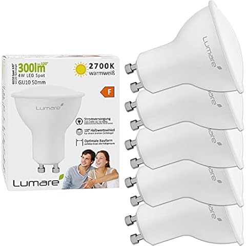 Lumare GU10 LED Spot 4W | Replaces 35W | 340 Lumen 2700K Warm White | Energy Saving Bulb Replacement Bulb | Set of 5 Cover