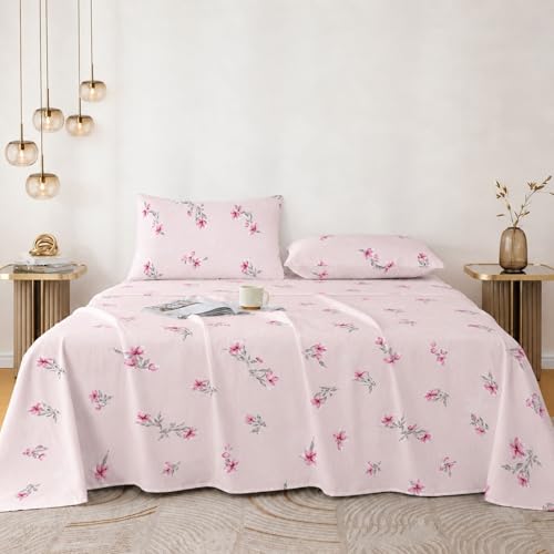 Image of Cotton King Size Bedsheet 108x108 Super King, 100% Pure Cotton Bed Sheet with 2 Pillow Covers, 240 TC Soft Breathable Floral Design Bedding - (Blush Bloom, Super King)