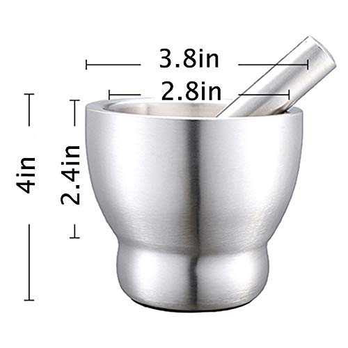 Mano 18/8 Mortar And Pestle Set Stainless Steel Spice Grinder Herb Grinder Molcajete With Lid Pill Crusher Pesto Powder Bowl With Non-Slip Base(Meidum) #TOP1