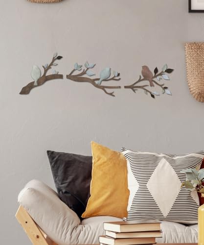 Putuo Decor Birds Branch Metal Wall Art Set Rustic Botanical Wall Decor Songbirds Leaves Neutral Nature Artwork for Living Room, Bedroom, Hallway, Entryway — view 3