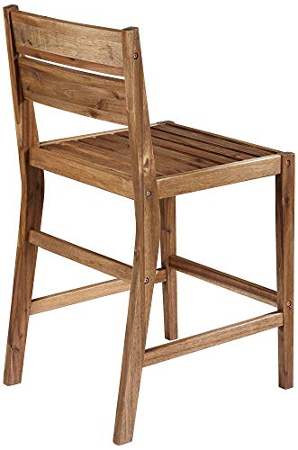 Teal Island Designs Nova Natural Acacia Wood Outdoor Bar Stools Set Of 2 Brown 24" High Farmhouse Rustic Plank Seat With Ladder Backrest Footrest For Kitchen Counter Island Patio Garden Balcony #TOP5