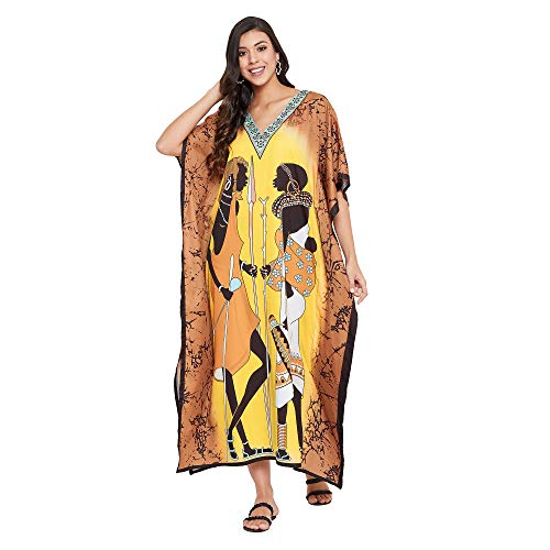 Image of Oussum Women Plus Size Kaftan Kimono Loose Maxi summer dresses for women Beach 3 /4 Sleeve Casual lounge dress Boho