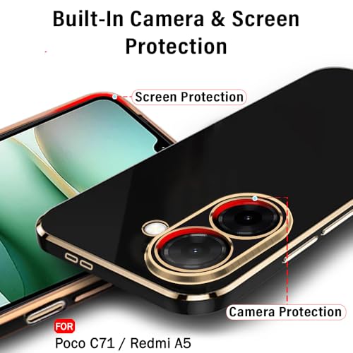 Image of TheGiftKart Luxurious Golden-Plated Back Cover Case for Poco C71 / Redmi A5 | Raised Lips for Camera & Screen Protection | Shockproof Design | Stylish Back Cover for Poco C71 / Redmi A5 (TPU, Black)