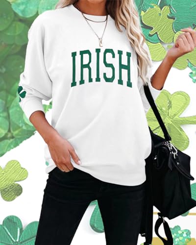 Urvatac Women St. Patrick's Day Sweatshirts Shamrock Clover Print Shirts Casual Irish Gift Long Sleeve Loose Fit Tops - Image 2