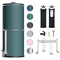 Purewell 3-Stage 0.01?m Ultra-Filtration Gravity Water Filter System, 304 Stainless Steel Countertop System with 2 Filters, Metal Water Level Spigot and Stand, Reduce 99% Chlorine, 2.25G, PW-OB-K