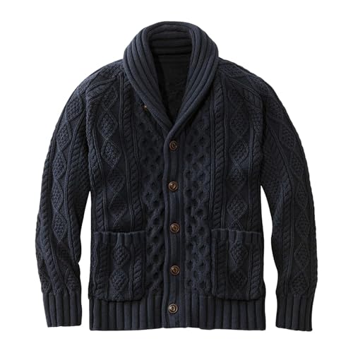 Mens Shawl Neck Cardigan Sweater Cable Knit Button Down Fall Winter Sweaters Outerwear with Pocket