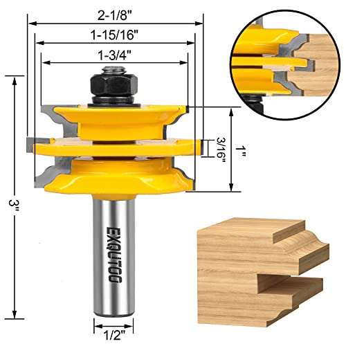 Exqutoo 2Pcs 1/2 Inch Shank Router Bit Set,Raised Panel Cabinet Door Making Router Bits, Cemented Carbide Router Bits For Woodworking,Cnc Wood Router Bit Bearings,Woodworking Tools Router Door & Window Bits #TOP2