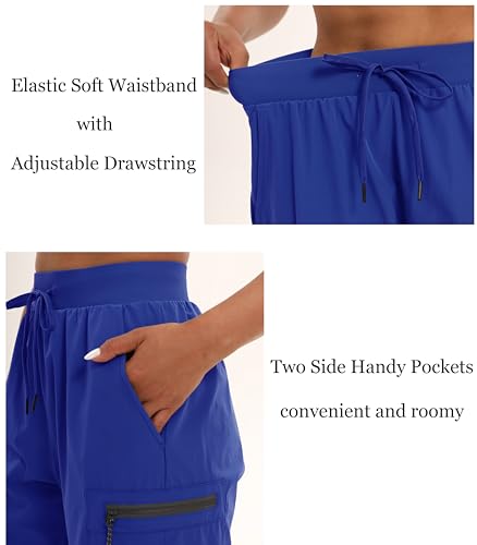 Oalka Short feminino de caminhada leve com bolsos com zíper cargo secagem rápida verão shorts, Azul