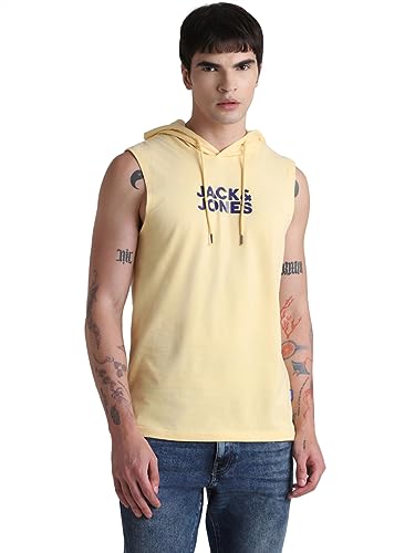 Image of JACK & JONES Men's Cotton Typography Regular Fit Hooded T-Shirt