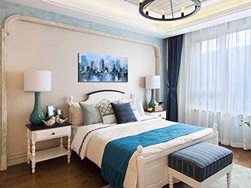 Acocifi Abstract Canvas Wall Art Navy Blue New York Painting Gray Cityscape Brooklyn Bridge Picture City Skyline Sailboat Artwork Framed For Living Room Bedroom Bathroom Office Home Decor 40"X20" #TOP5