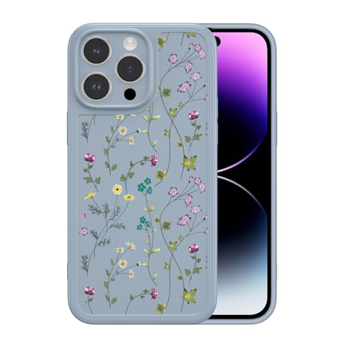 Image of RALEAVO Floral Case for iPhone 15 Pro Max,Cute Flowers Pattern Case,Gray | for iPhone 15 Pro Max Case with Cute Flower Branch Pattern Design,Pretty Case for Girls Women,Soft Silicone Shockproof Cover