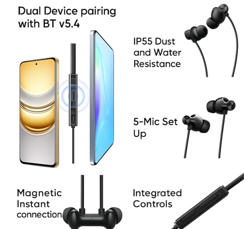 Image of Original Neckband Compatible for Realme Buds Wireless 3 ANC - Premium Wireless with Mic, Deep Bass Sound, Gaming Mode & Magnetic Instant Connection-(Black) ASX-48