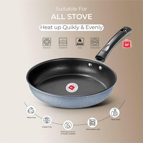 Image of LAZYwindow Nonstick Fry Pan 22cm & Tawa 24cm Combo, Black