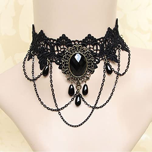 Carufin Sexy Black Lace Choker Halsketten Gothic Quaste Halsketten Choker Halloween Party Zubehör für Frauen und Mädchen (Halskette 1)