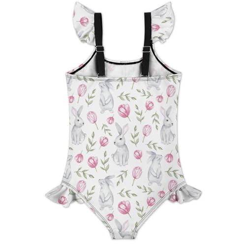 Image of Girls One Piece Swimsuit Cute Alpacas Hearts Stars Ruffles Swimwear Bathing Suits 3-12 Years