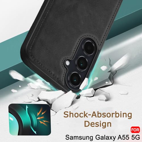 Image of TheGiftKart Genuine Leather Finish Back Cover Case for Samsung Galaxy A55 5G | Shockproof Design | Raised Edges for Camera & Screen Protection | Stunning Minimalist Case Cover for Samsung A55 (Black)