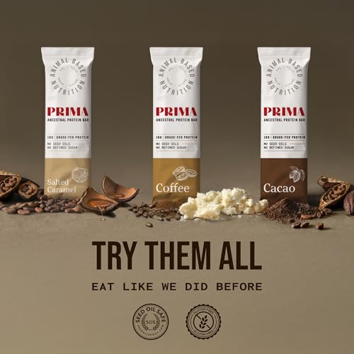 PRIMA ANCESTRAL PROTEIN BAR Grass Fed Protein Bars, 7 Pack – Animal-Based Protein Bar with Beef Tallow, Raw Honey, Seed Oil Free, Low Carb, Gluten-Free – Healthy, Energy Snacks for Clean Lifestyle (7 Pack, Salted Caramel)