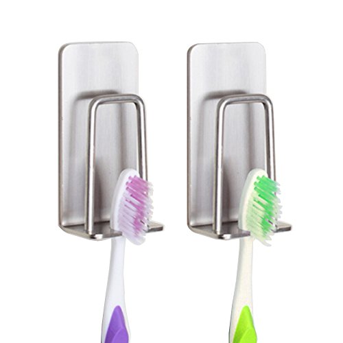 Preisvergleich Produktbild Zahnbürstenhalter, zahnbürstenhalterung, zahnputzbecher halter Wandhalterung Stark Selbstklebend Hohe Qualität Edelstahl Badezimmer Zubehör, 2 in 1 ( 2 Stück)