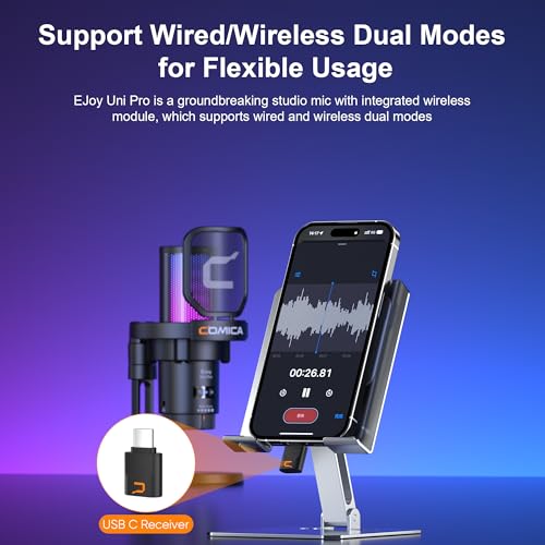 comica Ejoy Uni PRO(D) Microfone Sem Fio USB com Cancelamento de Ruído, Luzes RGB, Monitoramento, Si