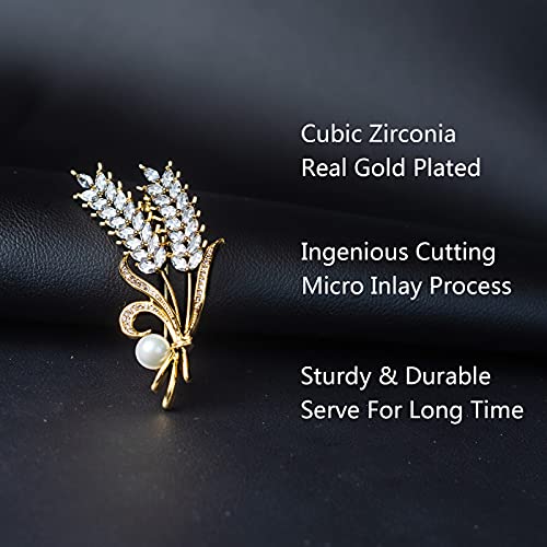 Women's Austrian Crystal Wedding Party Brooch, Premium Sparkling Rhinestone, Shiny Cristal, Handicraft, Golden (Wheat Bouquet Brooch) #TOP2