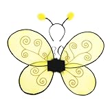Alaurbeauty Disfraz de alas de abeja de Halloween, 2 piezas, para fiestas de fantasía, alas de cosplay, juego de diadema para niños, accesorios de fiesta (amarillo, 30 cm)
