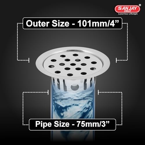 Image of Round SS Floor Drain with Cockroach Trap Jali 304 Grade Kitchen Sink Washbasin Bathtub Luxurious Bathroom Gratings Safety from Snakes & Insects (Silver 4 INCH)