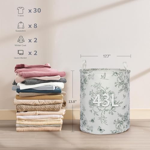 Image of 2Pcs Blue Floral Laundry Basket Cute Girls Nursery Hamper Kids Baby Flowers Room Decor Foldable Oxford Cloth Funny Tote Clothes Storage Bucket Organizer For Bedroom (Floral)