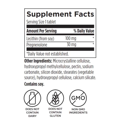 Pregnenolone 30 mg - Hormone & Brain Support - Gluten Free & Non-Dairy - 60 Tablets
