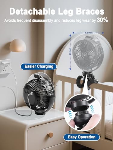 Image of Misting Stroller Fan, 6000mAh Battery Operated Portable Fan with Light & 360 Pivoting, Personal Fans with Flexible Tripod for Baby, Office, Travel,Treadmill,Outdoors