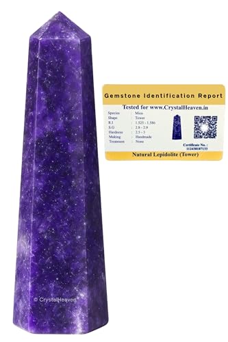 Image of Crystal Heaven Certified Lepidolite Crystal Tower Obelisk Point For Chakra, Healing And Balancing - Aaa Grade Original Certified Gemstone Agate For Reiki Meditation Yoga Spiritual (3-4 Inches)