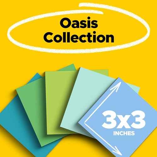 Image of Post-it Recycled Super Sticky Notes, 3 in x 3 in, Bora Bora Collection, 5 Pads /Pack, 90 Sheets /Pad (654-5SST)