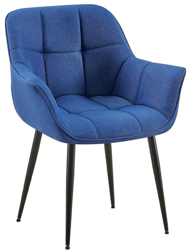 CLP Silla de Comedor Roseville tapizada & Acolchada I Butaca de salón Moderna con Base metálica & reposabrazos, Color:Azul, Material:Tela