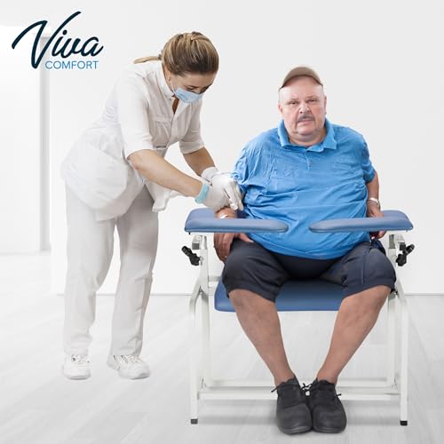 VivaComfort Blue Bariatric Phlebotomy Chair with Adjustable Armrest, 35\" H x 18\" L x 29\"W, Blood Draw Chair, Large Weight Capacity Comfortable Leather Medical Chair, Great for Mommy and Me - Thumbnail 5