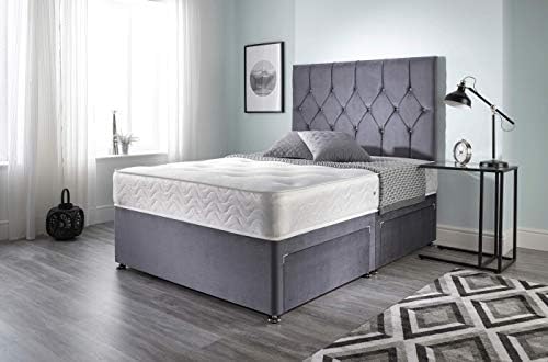 Bed Centre Ziggy Grey Plush Sprung Memory Foam Divan Bed With Mattress, No Headboard, No Drawers (Double (135cm X 190cm))
