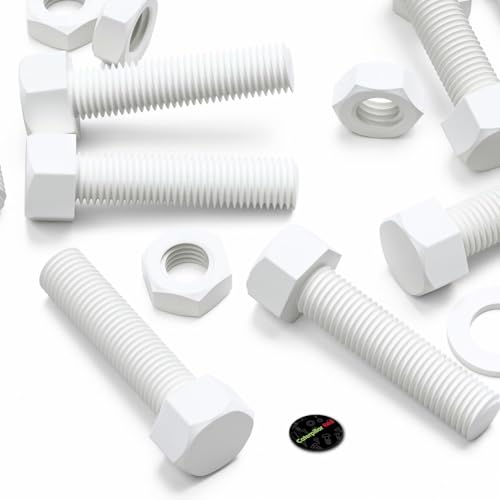Image of 5X White PP Hex Head M16 x 65 mm Plastic Bolts, Nuts & Washers (5 /8 x 2 9 /16 in)