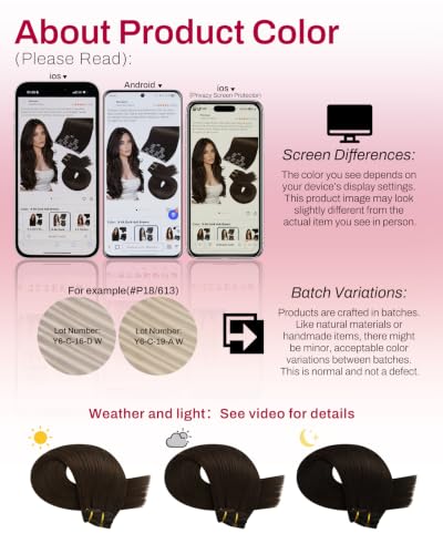 Image of Moresoo 20 inch Real Human Hair Clip in Extensions Dark Ash Brown Seamless