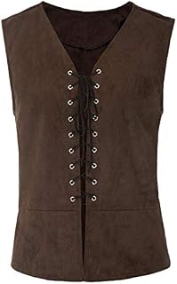 Vintage Medieval Vest Jacket for Men Vest Laced Up Renaissance Sleeveless Solid Waistcoat