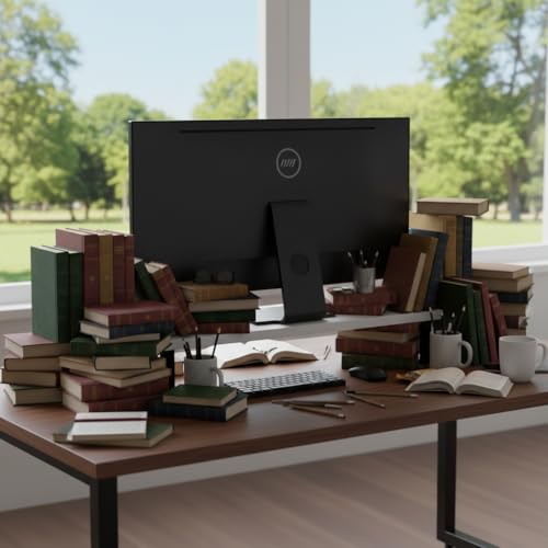 Image of flux Monitor Stand Wooden | Monitor Stand Riser | PC Stand For Desktop Table | Non Slip, Material: Particle Board & Metal (White )