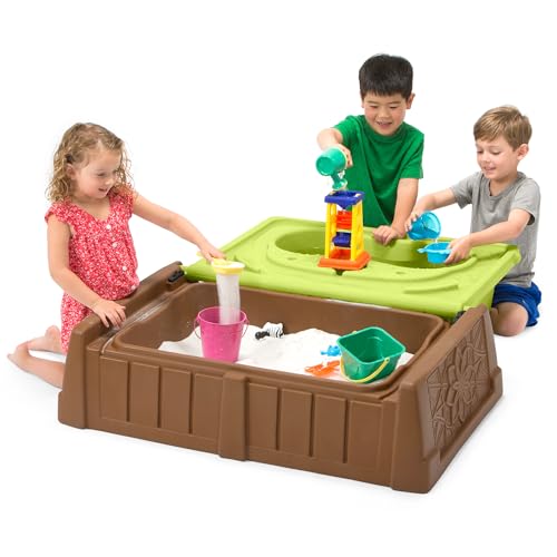 Image of Simplay3 Sand and Water Kids Bench, 2-in-1 Sand and Water Table with Outdoor Storage Bench, Tan
