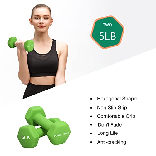PONE FIRST Dumbbell Hand Weight Pairs and 20Lb 32Lb Sets – Neoprene Dumbbell Home Gym Exercise and Adjustable Dumbbell Rack Set with Stand–Non-Slip, Color Coded Hex Shaped Hand Weights 2LB 3LB 5LB 8LB 10LB Pounds
