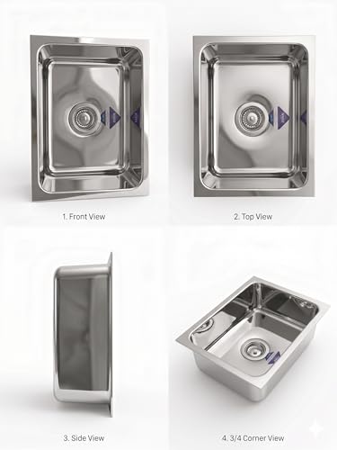 Image of NIRALI Kitchen Sink 27x21x10 Inch 304 Stainless Steel | Single bowl Sink Round Coupling | Rust & Stain Resistant | Glossy Finish | Minimizes Sound Orbis Sink (Glossy, 27 inch x 21 inch x 10 inch)