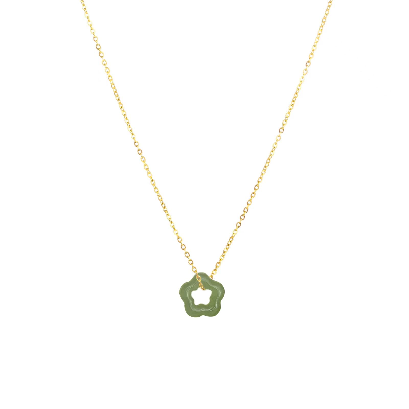 Womens Dainty Natural Green Jade Crystal Stone Necklace Star Donut