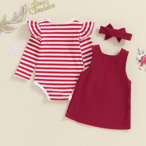 Christmas Halloween Skirt Outfit Newborn Baby Girl Ruffle Romper Suspender Corduroy Overall Dress 3Pcs Clothes4