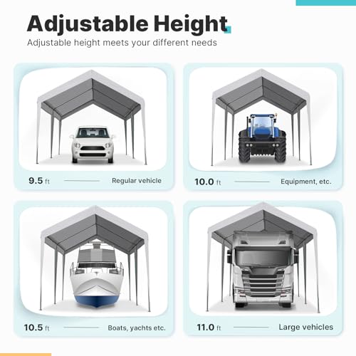Image of ADVANCE OUTDOOR 10x20 ft Heavy Duty Carport Potable Car Canopy Garage Party Tent Boat Shelter, Adjustable Height, with Leg Cloth, Gray