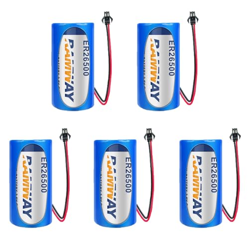MEELER 5 PCS C Size 3.6V 9000mAh Lithium Battery for ER26500 with SM Black Plug