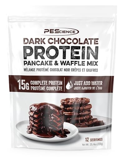 PEScience Protein Pancake Mix for Protein Waffles and Pancakes, Just Add Water, Whey and Casein Blend, Amazing Taste and Fluffy Texture - Dark Chocolate, 12 Servings