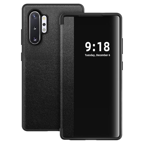 Phone Case for Samsung Galaxy Note 10 Plus Case S View Window, Slim Translucent Clear View Folio 360 Degree Protective Flip Cases for Note 10 Plus Flip Cover Case for Galaxy Note 10 Plus (Black)