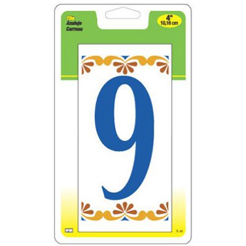 HY-KO PROD CO House Address Number 9, 4-In. On Decorative Ceramic 3 x 6-In. Tile