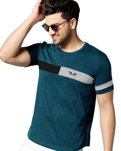 Image of Noble Monk Men Regular Fit T-Shirt | Round Neck | Half Sleeve | Self Design | Casual T Shirt for Men